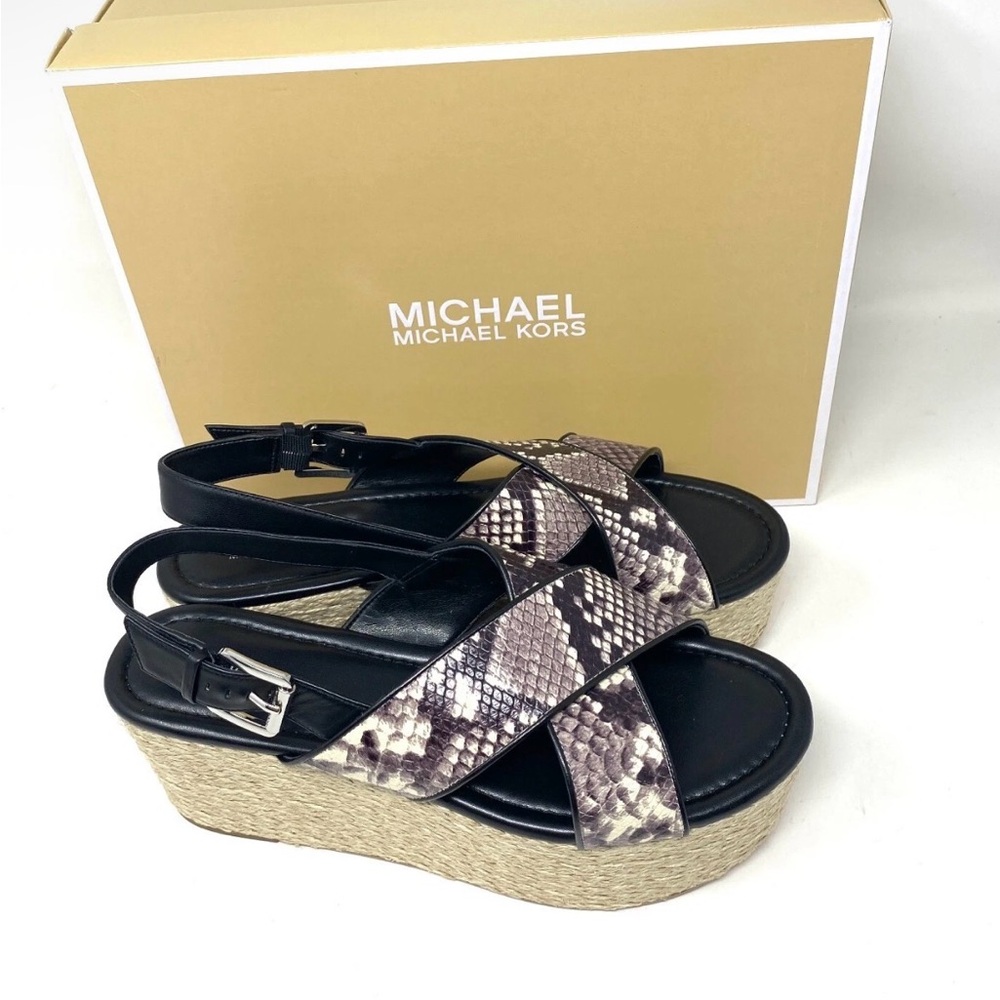Michael Kors Black & Beige Snake Print Platform Espadrille Sandals NWT size 10